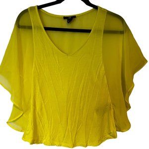 H&M Blouse Sheer Womens Size XS Flowy Yellow Flutter Sleeve Attached Tank